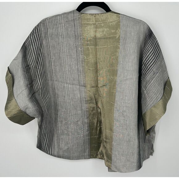 NWT Alembika Shimmer Striped Kimono Linen Blend Gold Size M - Picture 7 of 7